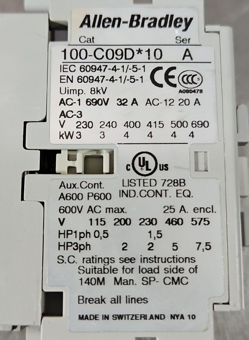 Allen Bradley 100-C09D*10 Ser A Contactor                               Loc 4C-4
