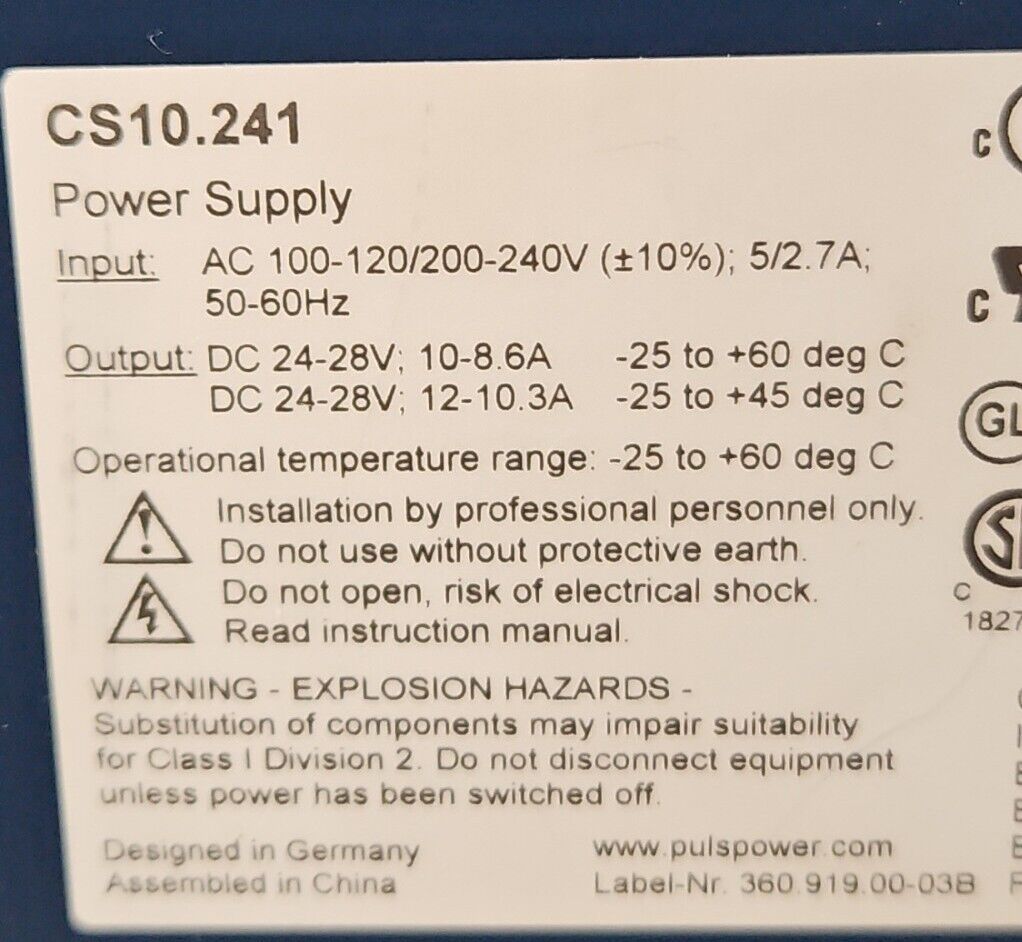 PULS CS10.241 24V 10Amp Power Supply.                               4E-23