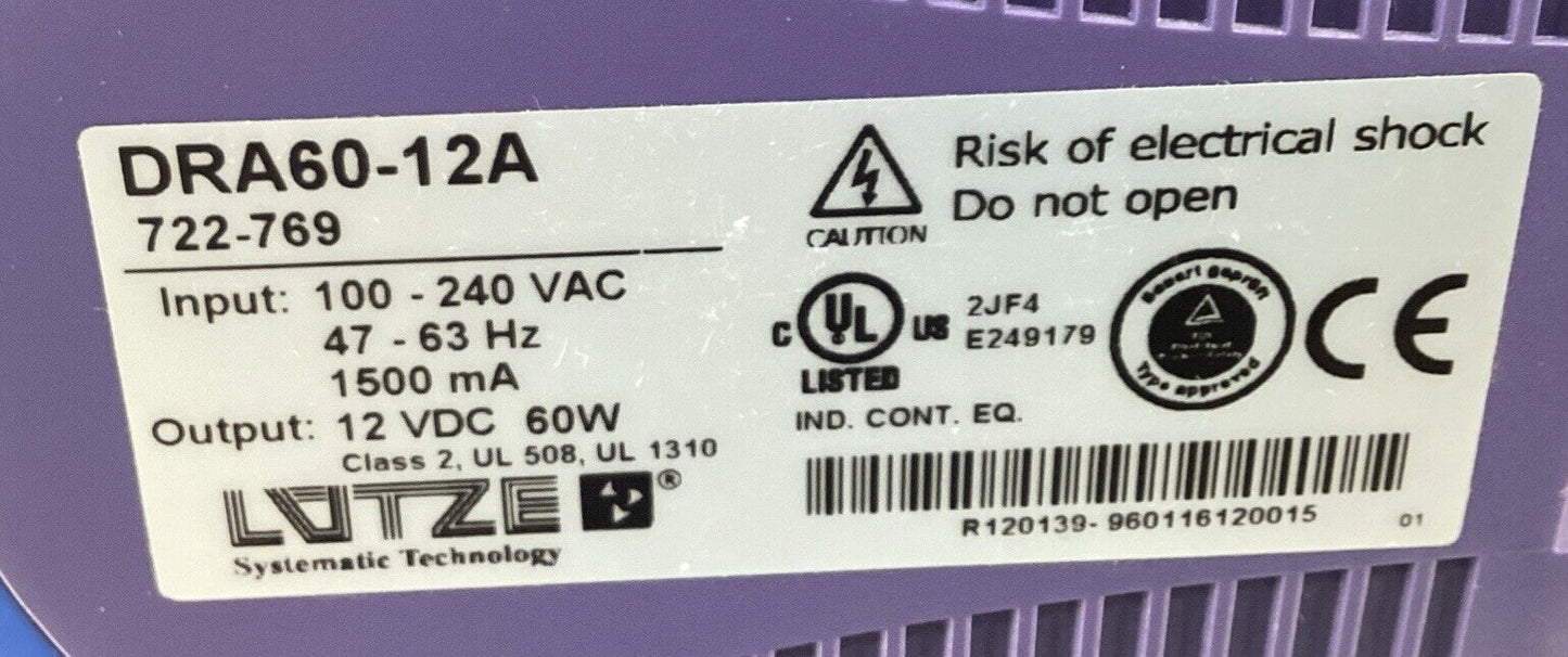 Lutze  DRA60-12A  Power Supply Out: 12VDC 60W        4D-23