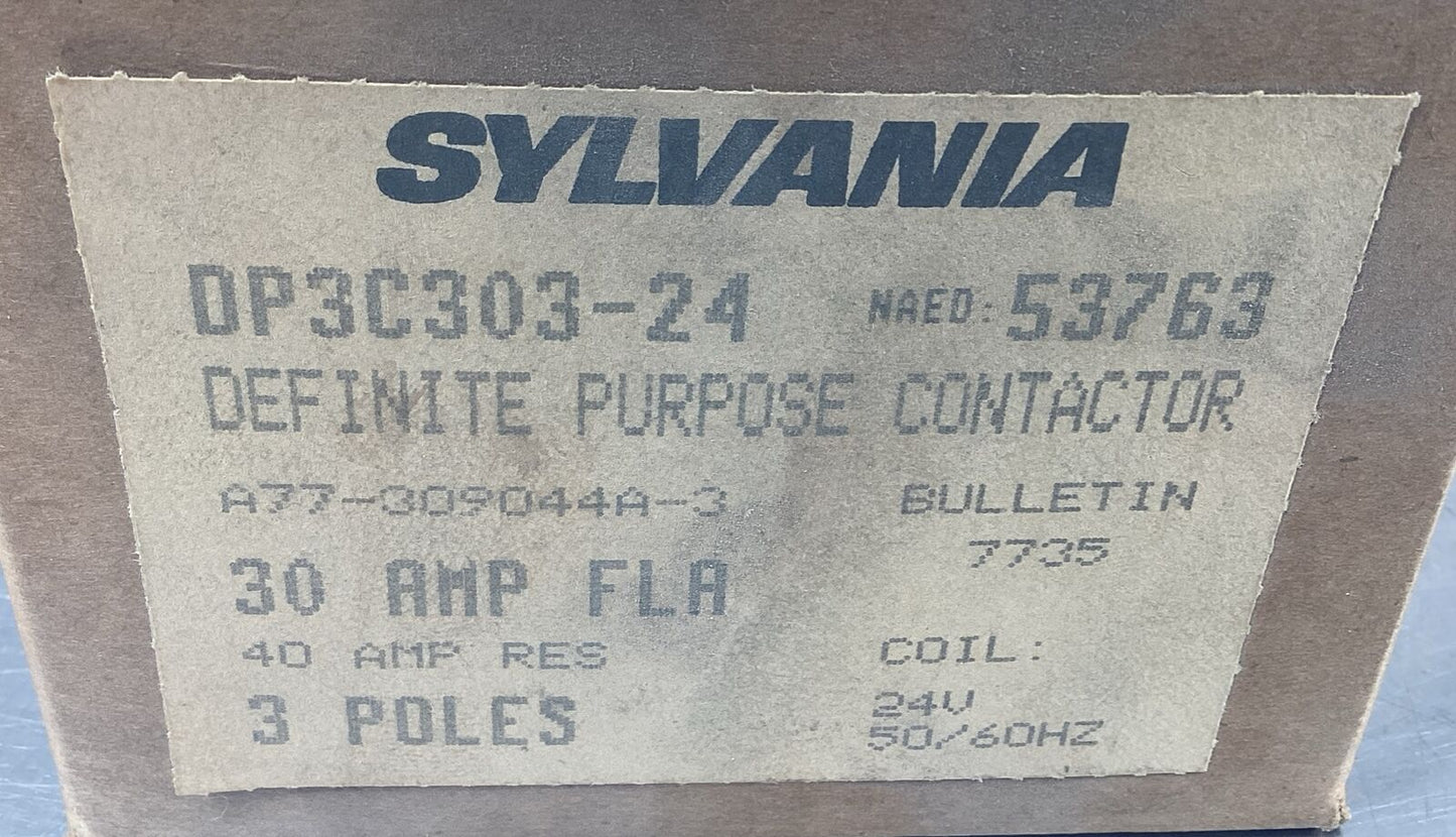 SYLVANIA  DP3C303-24  CONTACTOR 30 AMP  A77-309044A-3  3P 24V Coil     4E-34