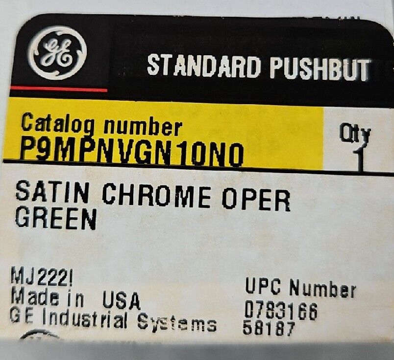 GE P9MPNVGN10N0. Green Lens Pushbutton Switch.                          Loc 4E-8