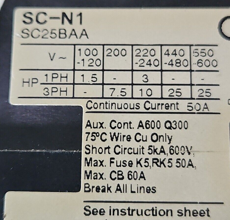 Fuji Electric SC-N1 Coil Starter SC25BAA.                           4D-25