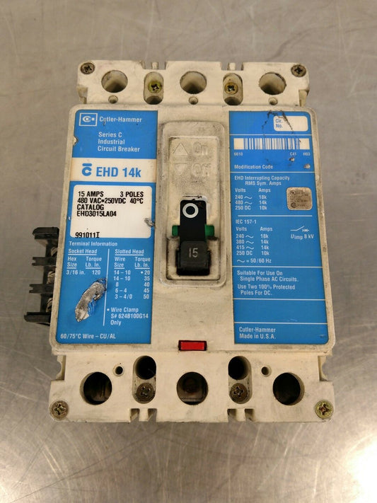 Cutler-Hammer EHD 14K Circuit Breaker 15 Amp Ser C - EHD3015LA04            4E-7