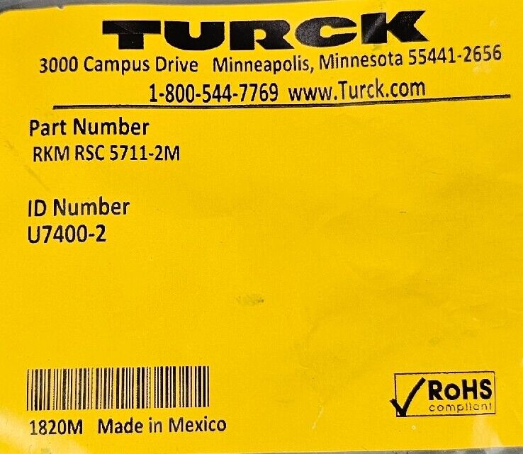 TURCK RKM RSC 5711-2M PLC Cable                                        Loc 5D-14