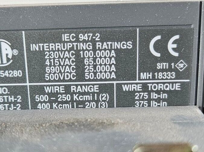 ABB S6H SACE S6 600VAC 500VDC 3 Pole Breaker.                           Loc5E-25