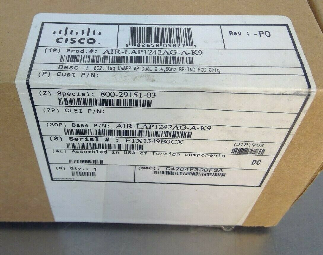 Cisco AIR-LAP1242AG-A-K9 Aironet Wireless LAN Access Point                    3C