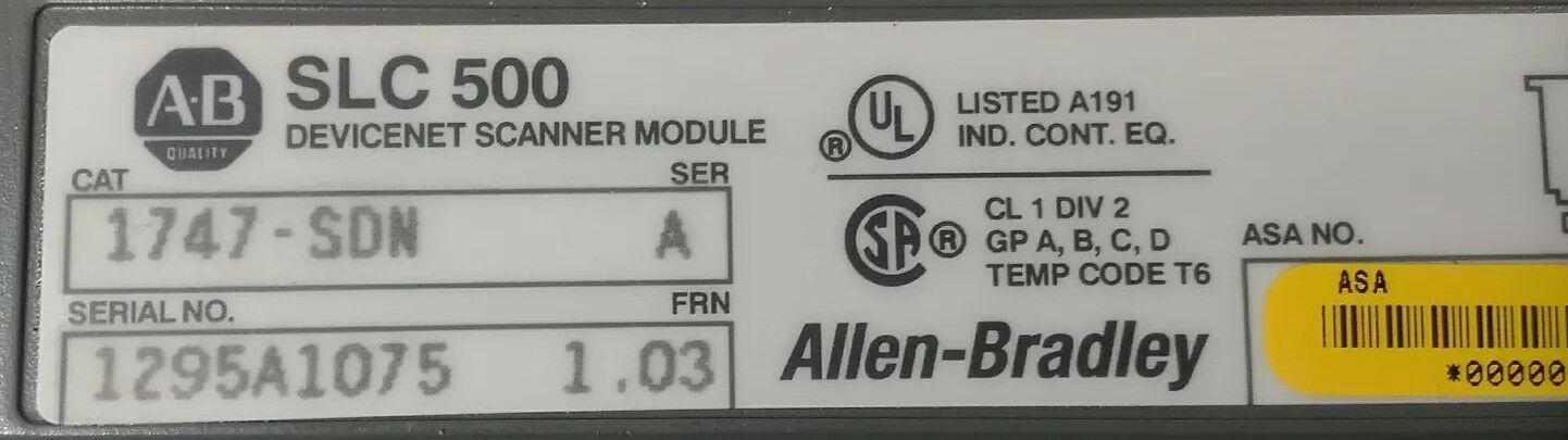 Allen-Bradley SLC 500 1747-SDN Series B DeviceNet Scanner Module            AUC