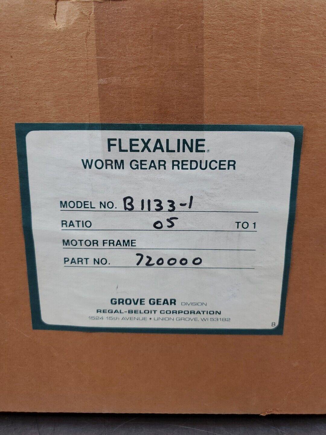 Grove Gear FLEXALINE B1133-1 (5:1 Ratio) Worm Gear Reducer.                4F-28