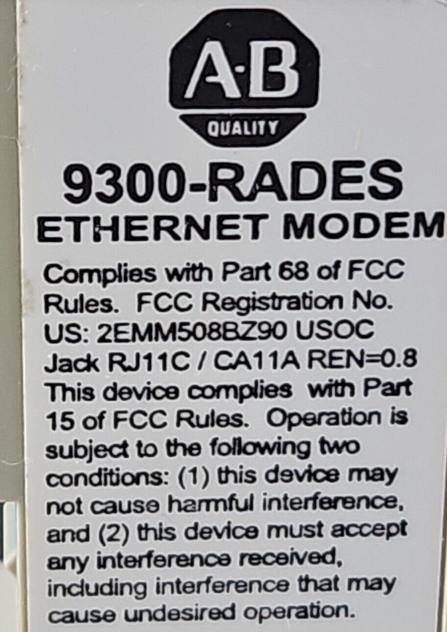 Allen Bradley 9300-RADES Remote Access Dial In Ethernet Modem.             3C-19