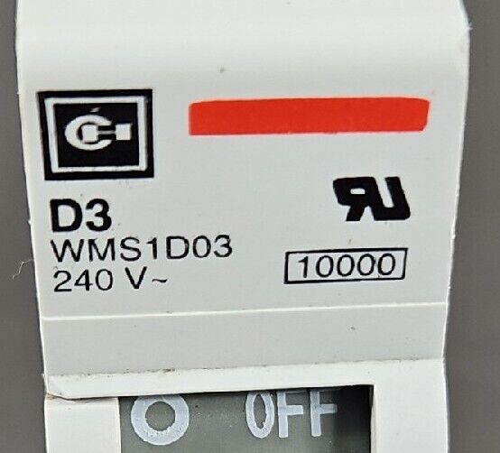 Cutler Hammer WMS1D03 Circuit Breaker 1P 3A 277V.                      Loc 4B-21