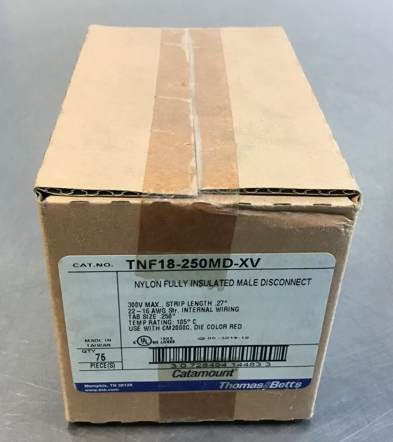 Thomas & Betts  TNF18-250MD-XV  Nylon Insulated Male Disconnect 75 Per Box   4B