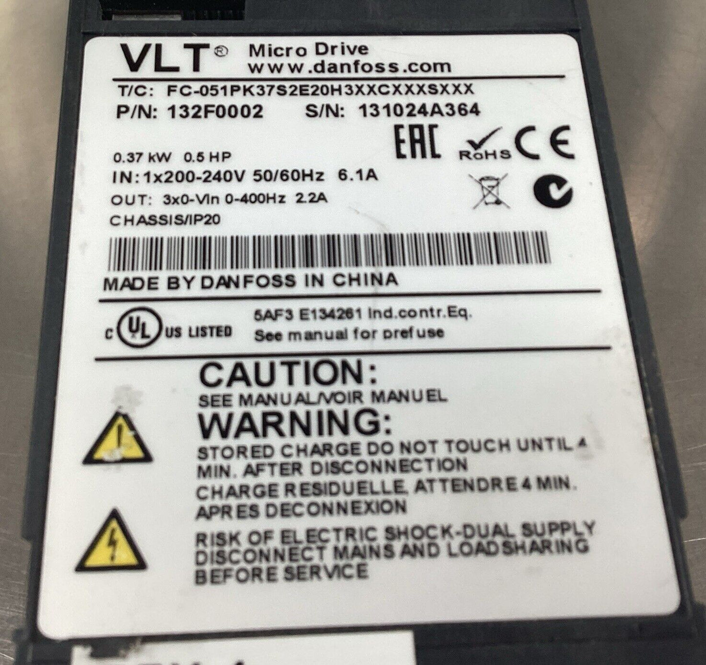 Danfoss FC-051PK18S2E20H3XXCXXXSXXX  /  132F001  0.18KW VLT Micro Drive     1D