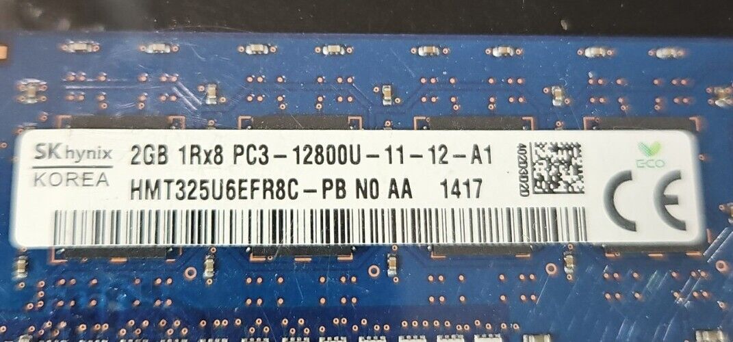 Hynix HMT325U6EFR8C-PB 2GB 1Rx8 PC3-12800U-11-12-A1 -Lot of 5.       Loc 3E-16