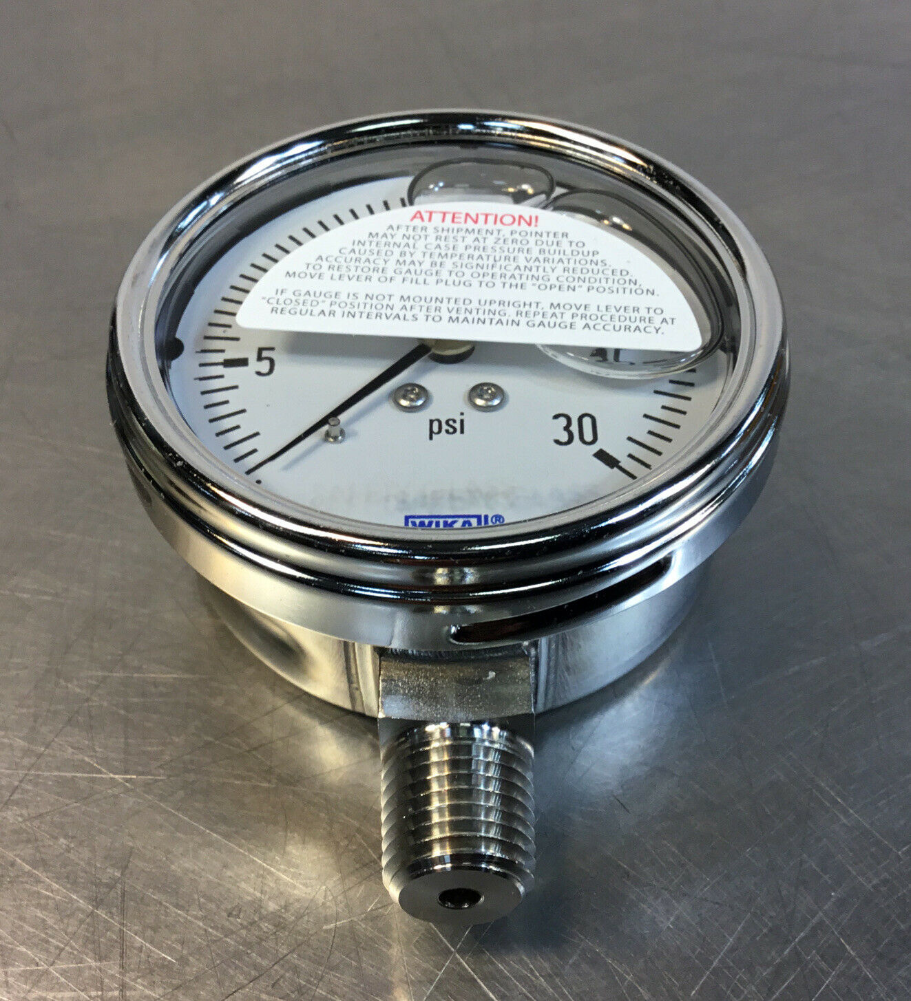 WIKA  9831865  Gauge Glycerine Filled 0-30 PSI 1/4” NPT Lower Mount     6D