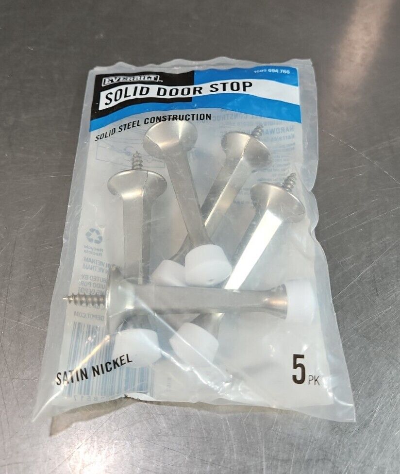 Everbilt Solid Door Stop Pack of 5 Satin Nickel 1005 694 766.              5E-16