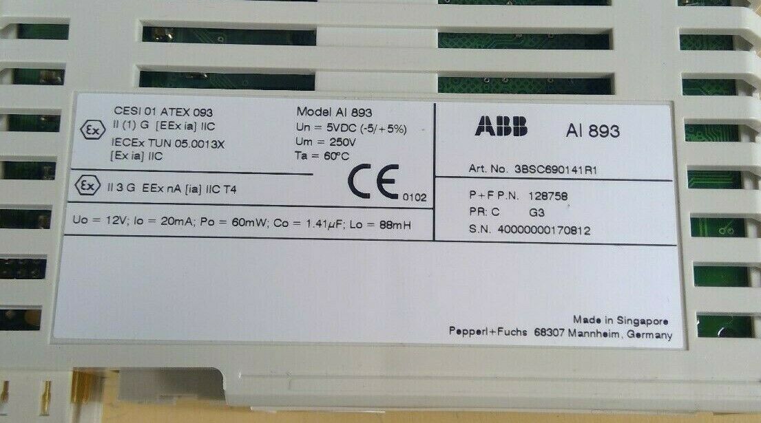 ABB TU890 - 3BSC690075R1 Termination Module w/ AI893 - 3BSC690141R1 Module    4C