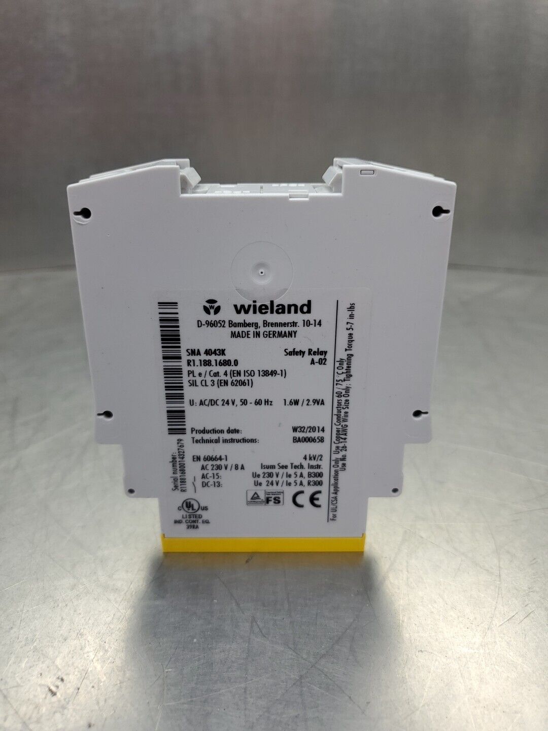 Wieland SNA 4043K A-02 Safety Relay (R1.188.1680.0)                        3E-25