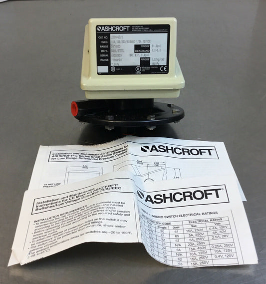 Ashcroft Pressure Switch  LDSN4GB25  125/250/480 VAC  30" H2OD 1/2A 21.6PSI  6B