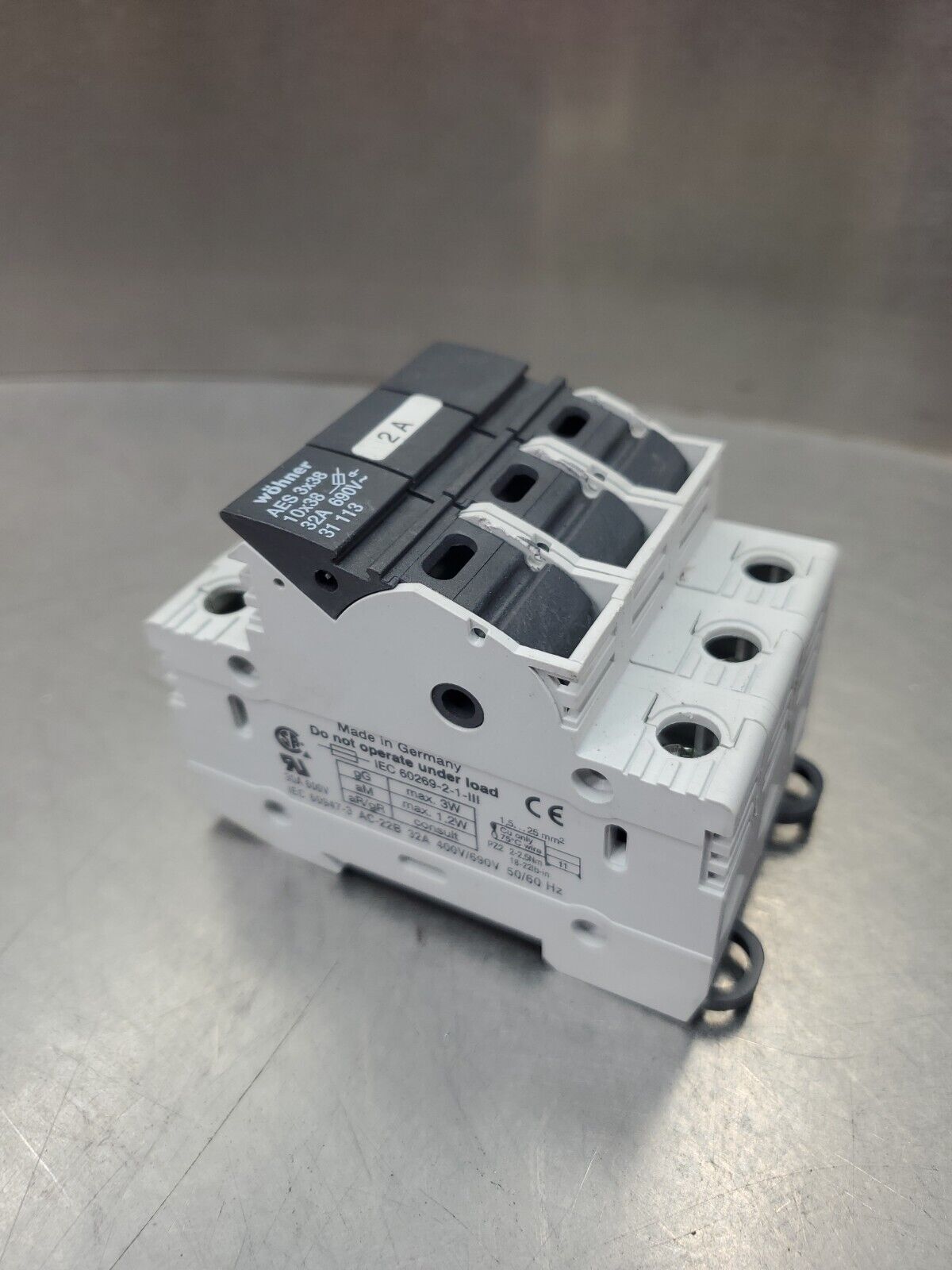 Wöhner AES 3x38 Fuse Holder w/3, 2A 690V Fuses.                             4C-1