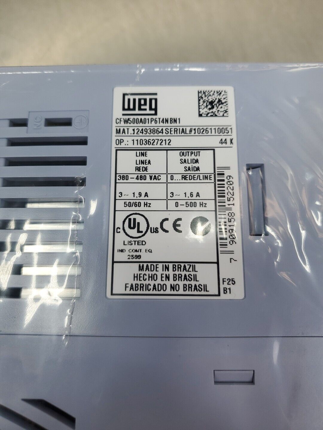 WEG CFW500A01P6T4NBN1 Inverter Drive, 3Ph, 1.6A, 0-500Hz 380-480VAC           1E