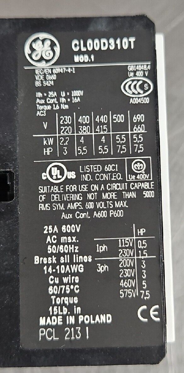 GE CL00D310TE CONTACTOR.                                              Loc  4E-11