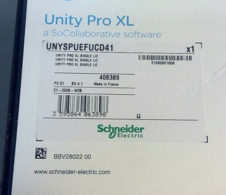 Schneider Electric UNYSPUEFUCD41 Unity Pro XL Single LIC - SN: 21092601606    3C