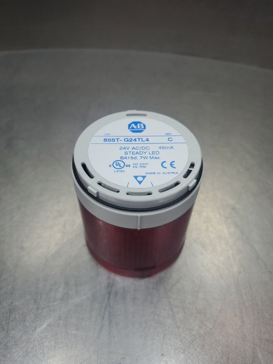 Allen Bradley 855T-G24TL4 Red Steady LED Stack Light 24V AC/DC.            3E-17