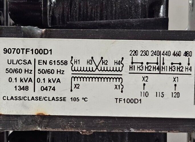 Square D 9070TF100D1 Transformer.                                      Loc4D-25