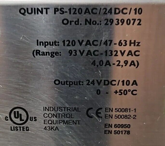 Phoenix Contact QUINT PS-120AC/24DC/10 Power Supply.        4E-17