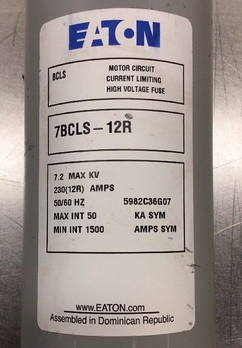 Eaton 7BCLS-12R 7.2Kv 230(12R) Amp Fuse Motor Circuit Current Limiting.  4F