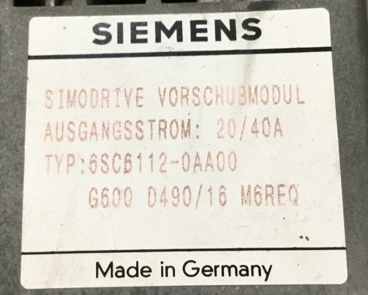 SIEMENS SIMODRIVE 6SC6112-0AA00  20/40A     1E
