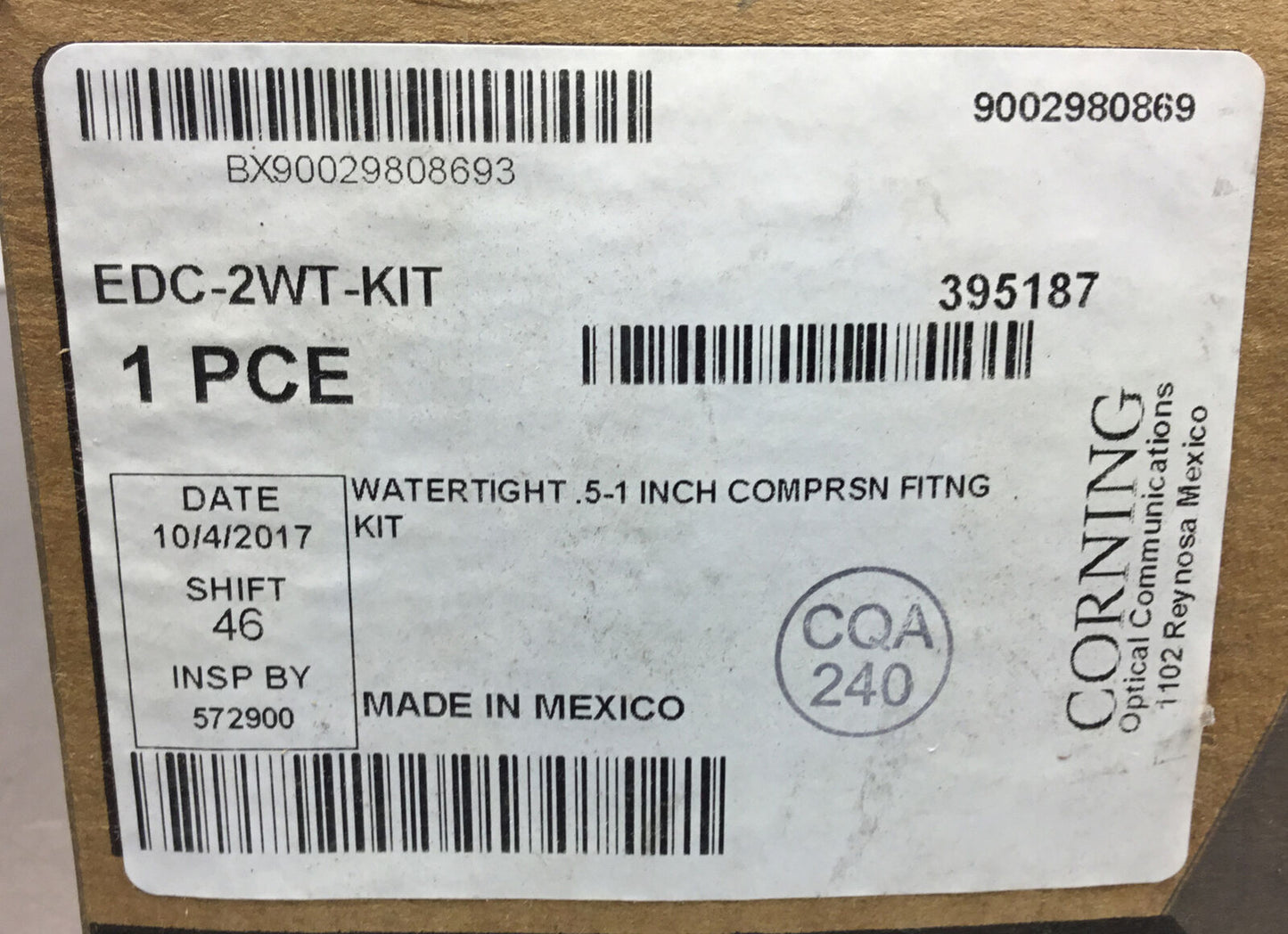 Corning EDC-2WT-KIT Watertight Compression Fitting Kit   6B
