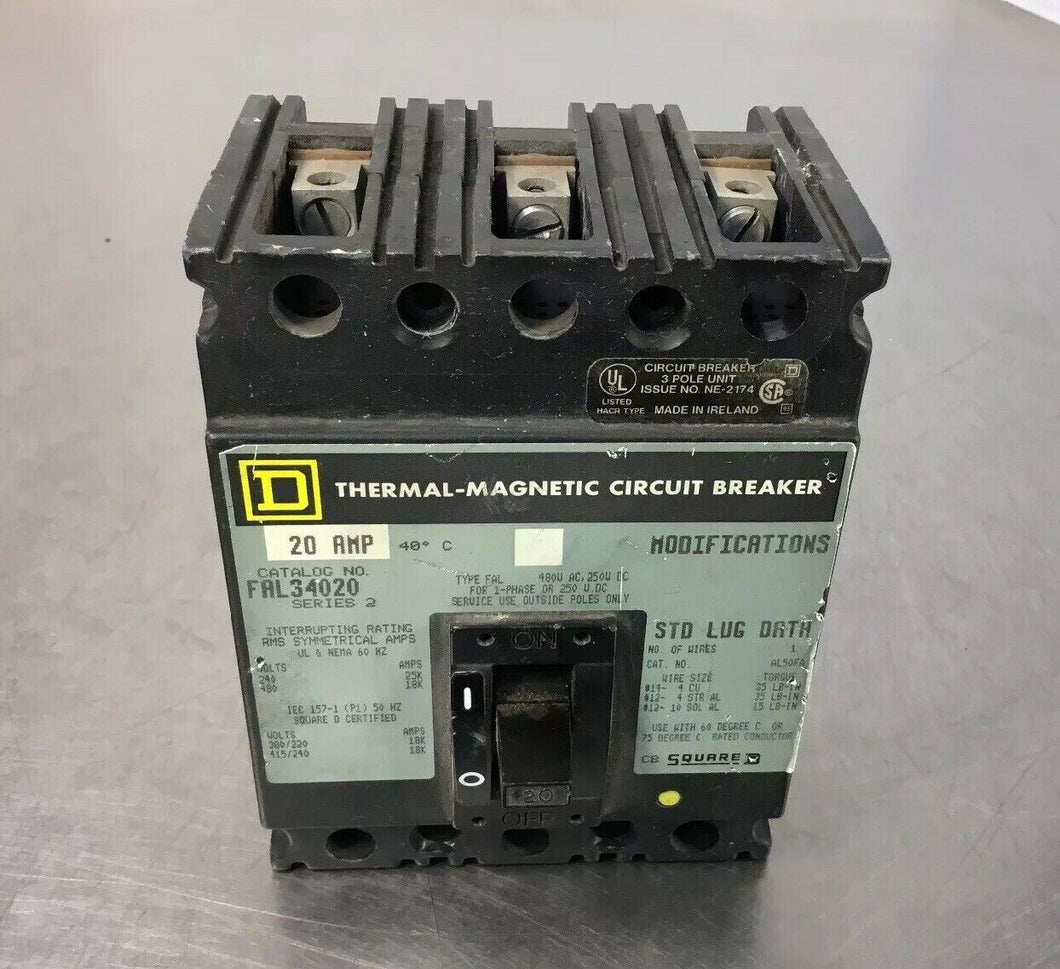 SQUARE D FAL34020 THERMAL MAGNETIC CIRCUIT BREAKER, 20 AMP Ser. 2           4E-1