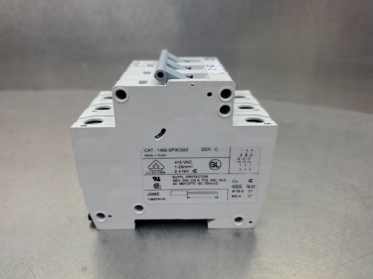 ALLEN BRADLEY 1492-SP3C020 Ser. C 415 VAC CIRCUIT BREAKER.                 4E-16