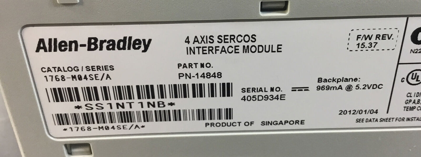 Allen Bradley  1768-M04SE /A  4 Axis Sercos Interface Mod. F/W Rev. 15.37  3E-29