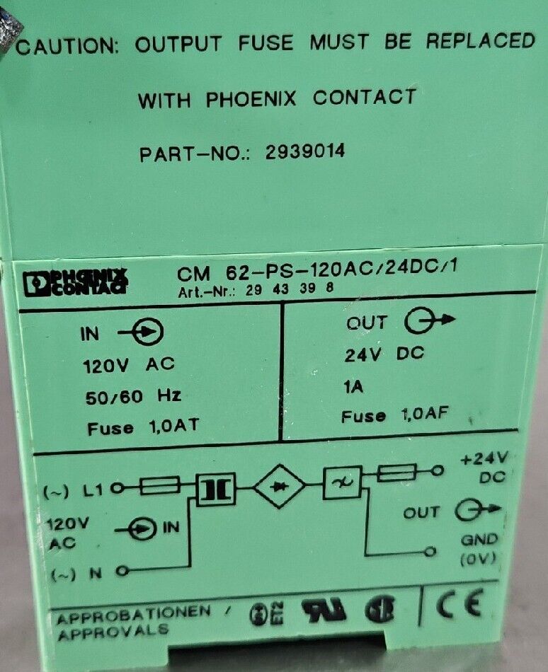 Phoenix Contact  CM 62-PS-120AC/ 24DC/1 + cable 18/3 Type SO + plug.   Loc 5D-10