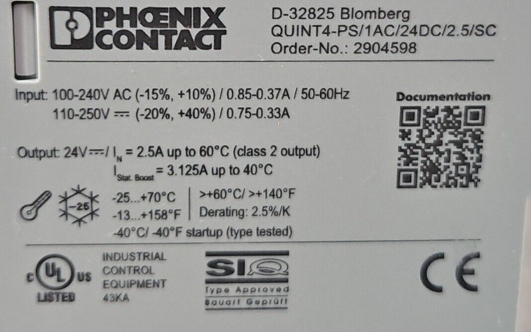 Phoenix Contact QUINT4-PS/1AC/24DC/2.5/SC Power Supply 2904598.         3B-21