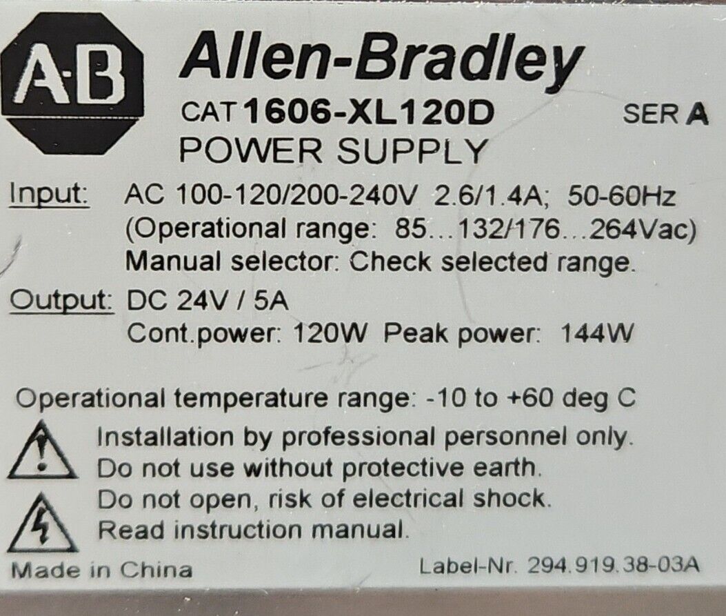 Allen-Bradley 1606XL120D Power Supply.                                    4D-17