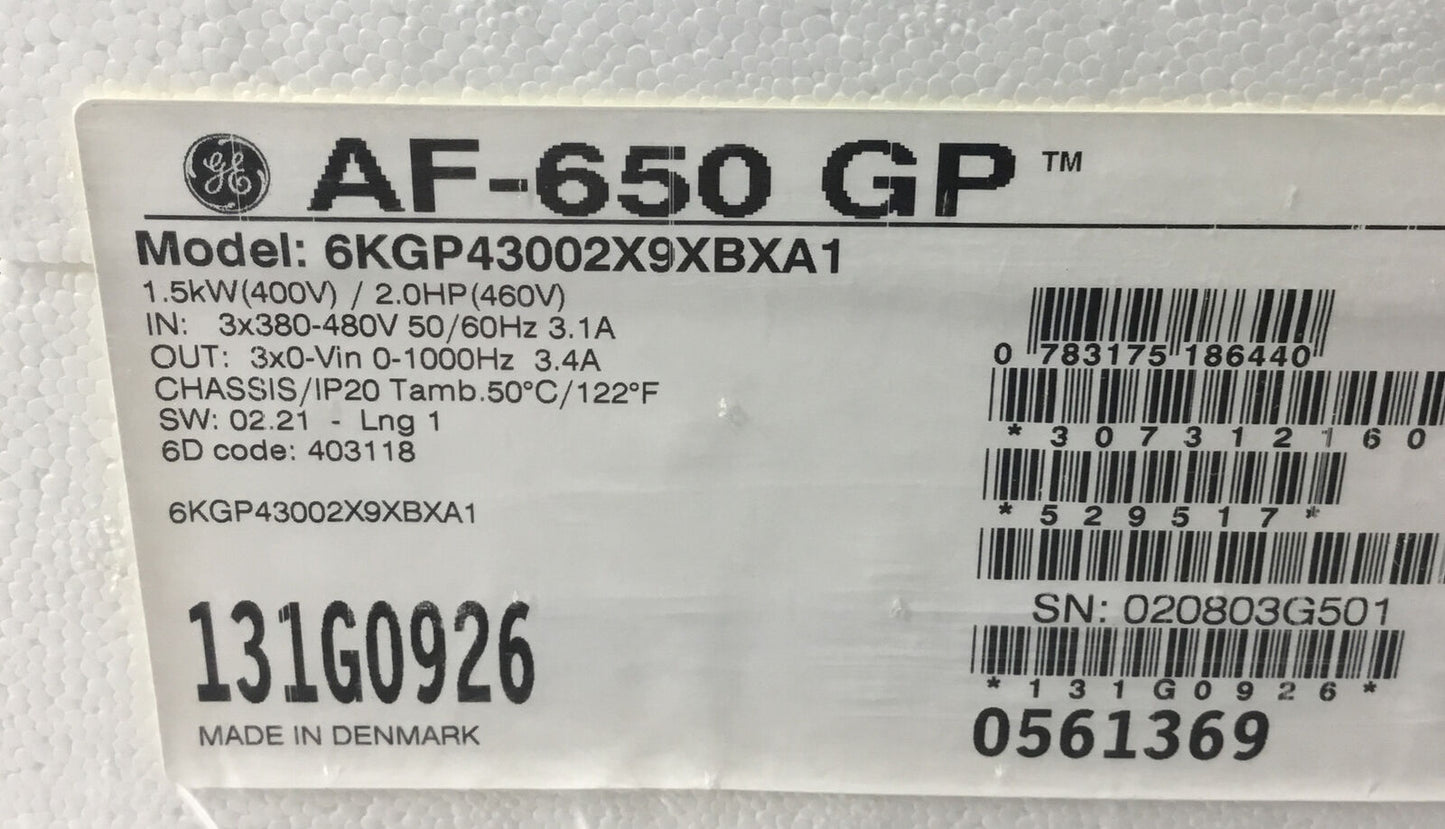 GE  6KGP43002X9XBXA1  AF-650 GP Adjustable Speed Drive 2HP 1.5kW 3Ph 380-480V 1B