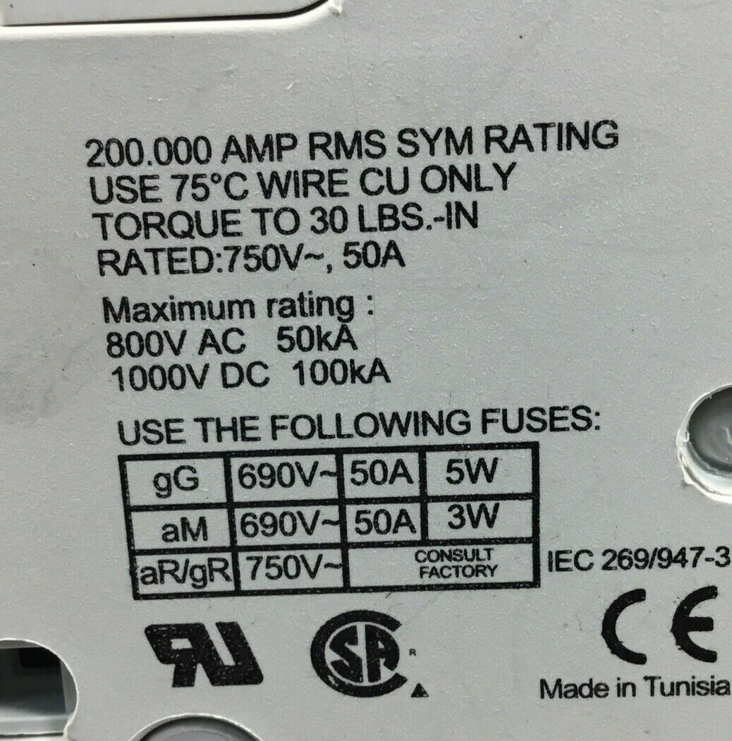 Ferraz Shawmut US142M21 2 Pole 750V 50A Ultrasafe Fuseholder   4D