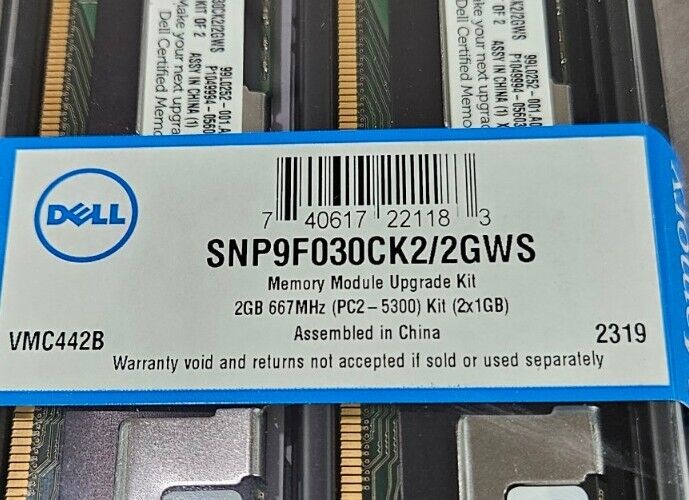 DELL SNP9F030CK2/2GWS Memory Module Upgrade Kit (2x1GB) 667MHz.            3B-25