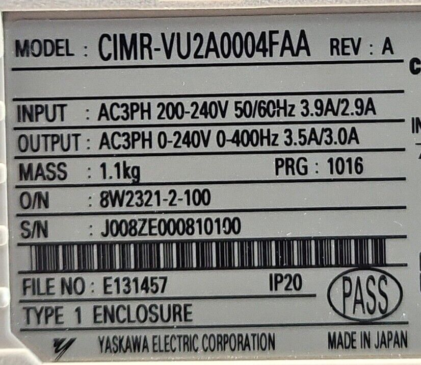 Yaskawa CIMR-VU2A0004FAA Variable Frequency Drive.                         1B-1