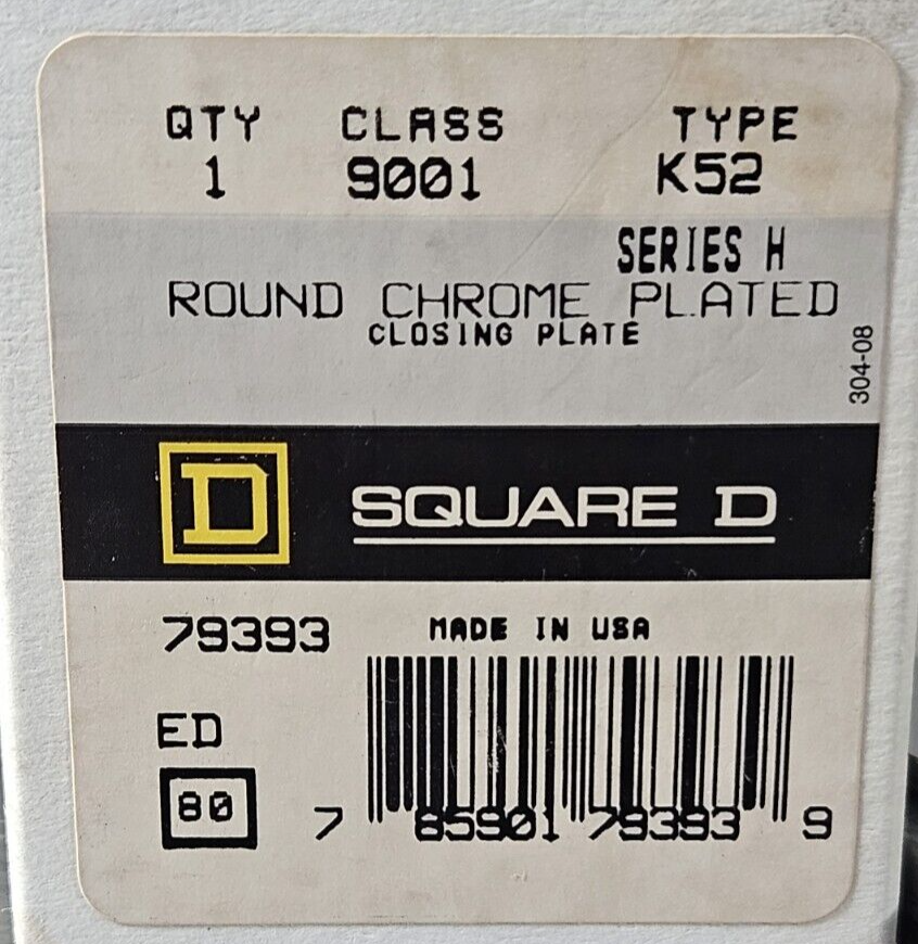 Square D Closing Plate 9001K52  Ser H Round Chrome Plated.              Loc4C-19