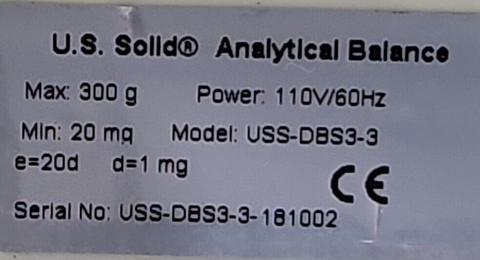 Solid USS-DBS3-3 Analytical Balance 300 x 0.001 g 1mg Precision Scale.     Loc2B
