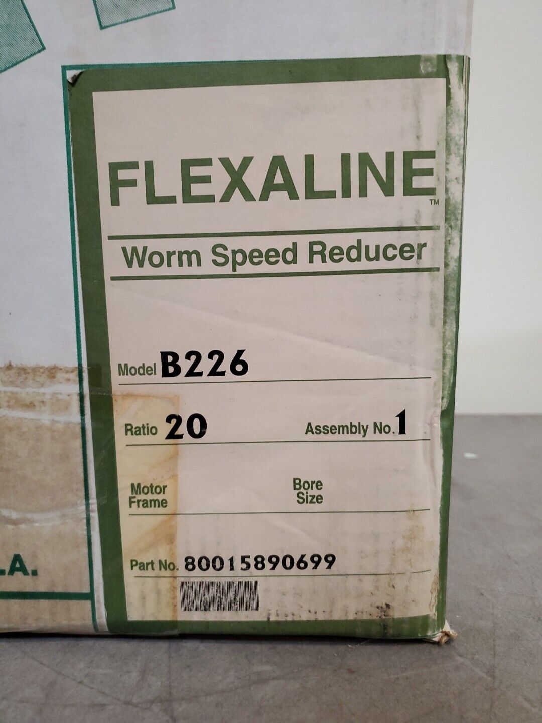 GROVE GEAR B226 20:1 RATIO WORM SPEED REDUCER.                             4F-34