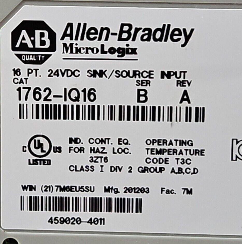 Allen-Bradley MicroLogix 1762-IQ16 Ser B. DC Input Module.                 3B-23