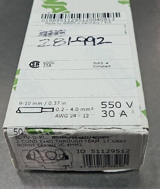 WAGO 281-992 Conductor Through Terminal Block. Box with 40.            Loc 3E-44