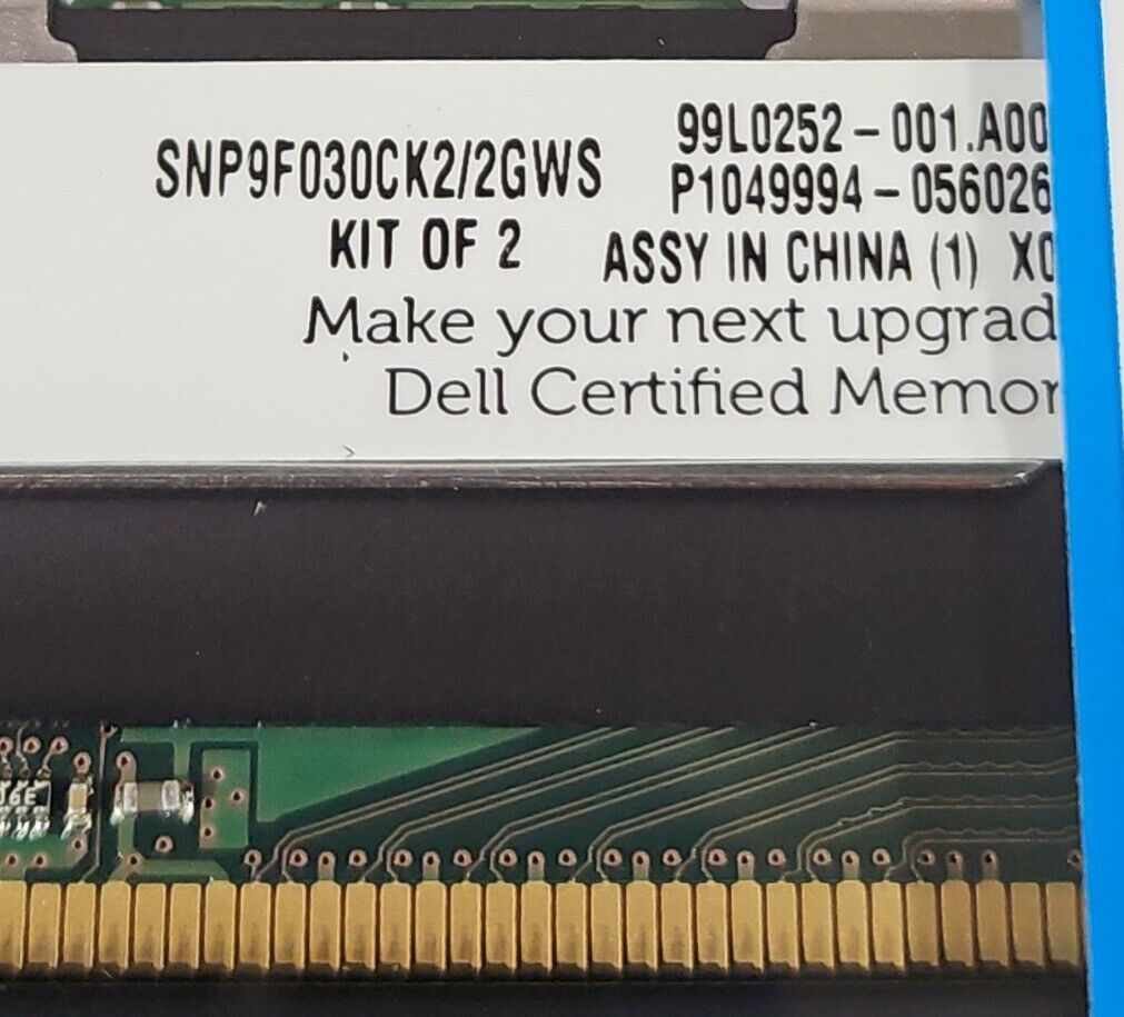 DELL SNP9F030CK2/2GWS Memory Module Upgrade Kit (2x1GB) 667MHz.            3B-25