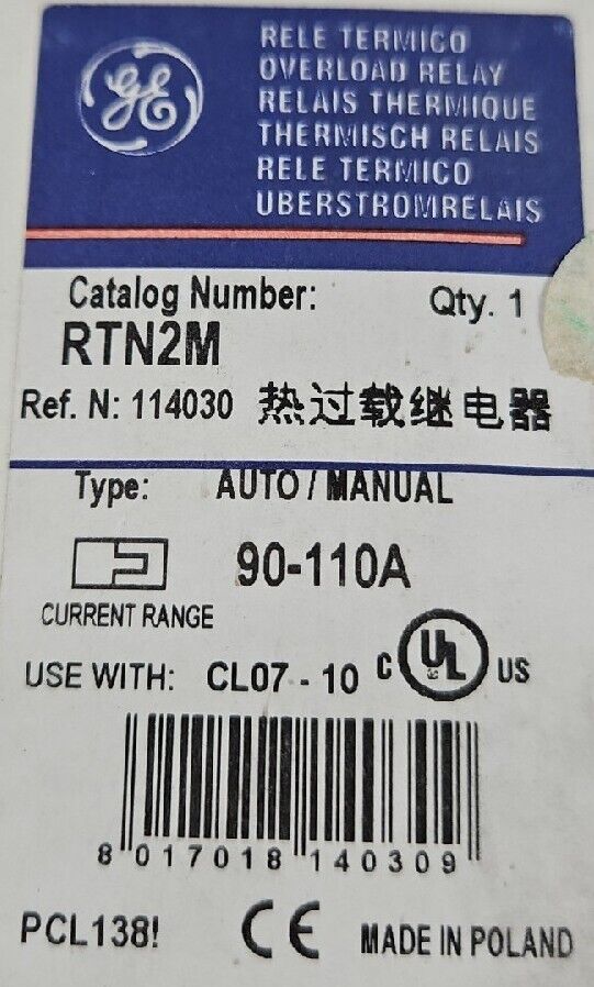 GE RTN2M Overload Relay.                              Loc 4E-15