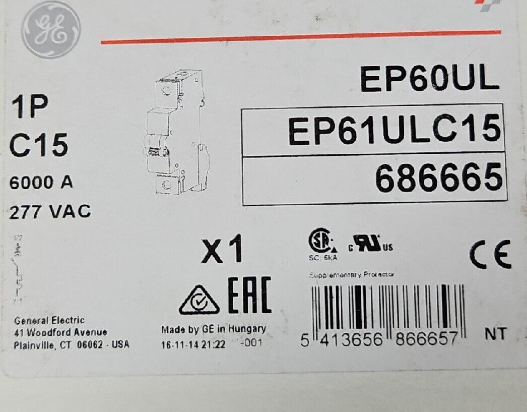GENERAL ELECTRIC EP61ULC15 Modular Plus Circuit Breaker                 Loc 4E-4